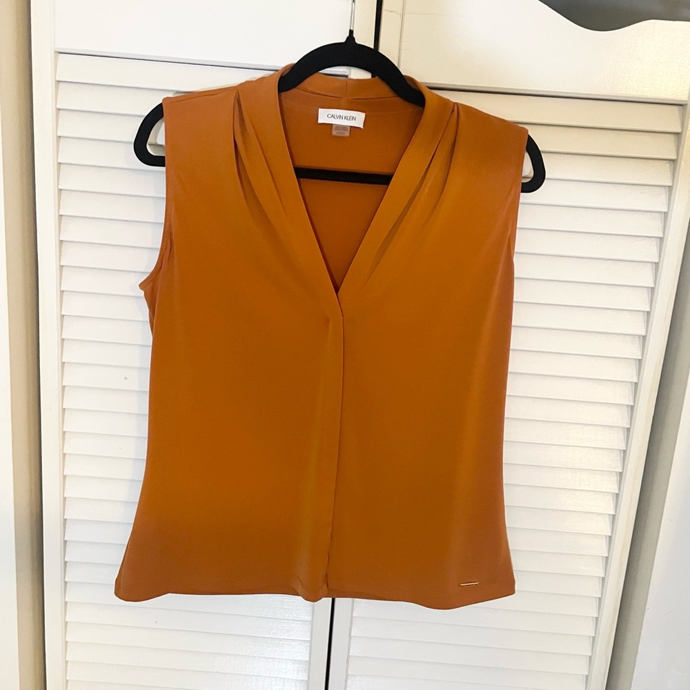 Calvin Klein Burnt Orange Fitted Sleeveless Blouse